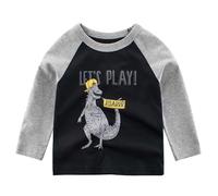 Boys Sweatshirt Cartoon Dinosaur Pullover Autumn Knitted Cotton Base Layer Comfortable Casual European Style Age 3-8 Years Black