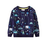 Boys Sweatshirt Dinosaur World Long Sleeve Pullover Crewneck Cartoon Tee Sport Top Comfortable Casual Wear Age 2-10 Years Navy