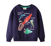 Boys Sweatshirts Glow in the Dark Dinosaur Print Crewneck Pullover Long Sleeve Soft Kids Jumper Casual Top for Nighttime Fun Everyday Cosy Autumn Adventure (Blue,1-2 Years)