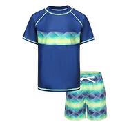 Boys Swim Set Two Pieces Rashguard Swimsuit Short Sleeve Swimming Costume Age 9-10 Years