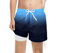 Boys Swim Shorts with Compression Liner 4-Way Stretch Bathing Suit Swimming Shorts 2 in 1 Boys Swim Trunks Quick Dry 5-16 Years Board Shorts Dark Blue