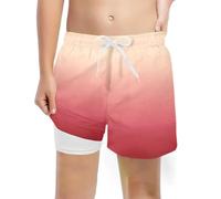 Boys Swim Shorts with Compression Liner 4-Way Stretch Bathing Suit Swimming Shorts 2 in 1 Boys Swim Trunks Quick Dry 5-16 Years Board Shorts Pink
