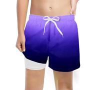 Boys Swim Shorts with Compression Liner 4-Way Stretch Bathing Suit Swimming Shorts 2 in 1 Boys Swim Trunks Quick Dry 5-16 Years Board Shorts Dark Purple