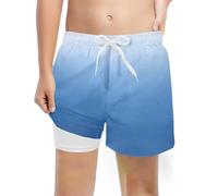Boys Swim Shorts with Compression Liner 4-Way Stretch Bathing Suit Swimming Shorts 2 in 1 Boys Swim Trunks Quick Dry 5-16 Years Board Shorts White