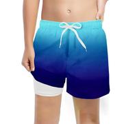 Boys Swim Shorts with Compression Liner 4-Way Stretch Bathing Suit Swimming Shorts 2 in 1 Boys Swim Trunks Quick Dry 5-16 Years Board Shorts Blue