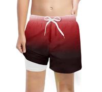 Boys Swim Shorts with Compression Liner 4-Way Stretch Bathing Suit Swimming Shorts 2 in 1 Boys Swim Trunks Quick Dry 5-16 Years Board Shorts Red