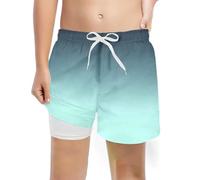 Boys Swim Shorts with Compression Liner 4-Way Stretch Bathing Suit Swimming Shorts 2 in 1 Boys Swim Trunks Quick Dry 5-16 Years Board Shorts Green