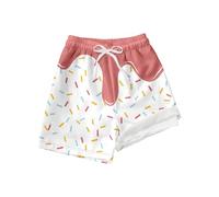 Boys Swim Trunks Double Layer Drawstring Waist Ice Print Comfortable Youth Beach Surfing Swimwear (Brick Red, 7T/130)