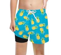 Boys Swim Trunks with Boxer Brief Liner Compression Anti Chafe Swimming Shorts Comfortable Stretchy UPF50+ Quick Dry Swimsuits Light Blue