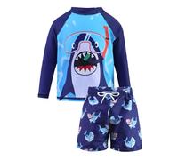 Boys Swimming Rash Vest - Boys' Long Sleeve Sark Swim Set | UPF 50+ Sun Protetion Two Piece Rash Guard & Swim Trunks For Toddler To Big Kids