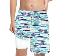 Boys Swimming Trunks - Boys' High Waisted Loose Casual Swim Shorts With Printed Design and Lace Up Detail for Summer