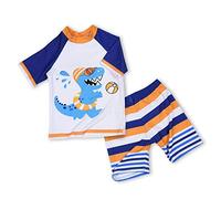 Boys Swimsuit Set Kids Two Pieces Dinosaur Swimsuit Rash Guard and Trunk 2 Years Old Quick Dry Toddler Summer Swimming Costume Baby Boys Swimming Short and Top White