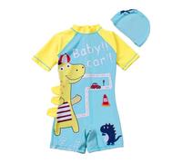 Boys Swimsuit Sun Protection Short Sleeve Bathing Suit Kids All in One Piece Swimwear Swim Costume for Swimming Lessons, Beach and Pool, Ages 2-10 Years