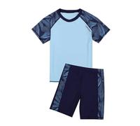 Boys Swimwear Set Age 14 16 Short Sleeve Rash Vest and Swim Trunks Two Piece Boys Swimsuit UPF 50 Plus Kids Bathing Suit for Beach and Pool Holiday Summer Swim Set (Blue, 14-16 Years)