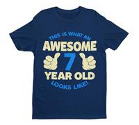 Boys - T-Shirt - 7 Year Old Looks Like Gift - Midnight Navy Blue - Age 7-8