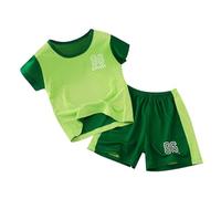 Boy's T-Shirt Shorts Set Casual Outfit Kids Colour Blocked Cute Apparel Short Sleeve Top Crew Neck Stylish Letter Pattern Festival Clothes Streetwear Sets Green