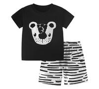 Boy's T-Shirt Shorts Set Casual Outfit Kids Colour Blocked Matching Bottoms Short Sleeve Top Crew Neck Stylish Letter Pattern Birthday Party Outfits Black
