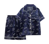 Boy's T-Shirt Shorts Set Comfortable for Kids Colour Blocked Outfit Cute Apparel Short Sleeve Top Crew Neck Stylish Letter Pattern Daywear Merchandise Gift Dark Blue