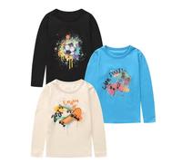Boys T-Shirts 3 Pack Kids Long Sleeve Cotton Tops Multipack Dinosaur Crew Neck Tees 3PK T Shirts Casual Autumn School Playwear