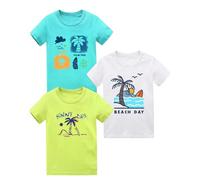 Boys T-Shirts 3 Pack Kids Short Sleeve Cotton Tops Multipack Tropical Beach Crew Neck Tees 3PK T Shirts Casual Summer School Playwear Age 8-9 Years