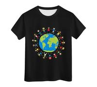 Boys T Shirts 6-7 Years Old Clothing - Kids Summer Comfortable Breathable Short Sleeve Tops Children Earth Cartoon Printed Children's Day Clothing (Black 11-12 Years)