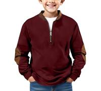 Boys Tactical Sweatshirt Quarter Zip Pullover with atches Teen intage Long Sleeve Casual Work Jacket Warm Lightweight Comfortable Coat Outdoor Loose Solid Jumper (Wine, 14-15 Years)