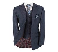 Boys Texture Tweed- Like Matching Bar Mitzvah Navy Blue Suit Tailored Fit Father and Son 3 Piece Sit Size 6 Years