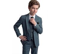 Boys Textured 8-Piece Formal 227 Teal Green Suit - Slim Fit for Pageboy, Wedding Sizes 11 Years UK