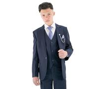 Boys Textured 8-Piece Formal Suit - Slim Fit for Pageboy, Wedding 126 Navy Blue Size 5 Years UK