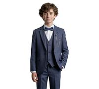 Boys Textured 8-Piece Formal Suit - Slim Fit for Pageboy, Wedding 146 Self-Check Blue Sizes 11 Years UK