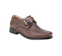 Boys Textured Leather Buckled Monk Dark Brown Shoes - Stylish & Comfortable Footwear Size 10 Child