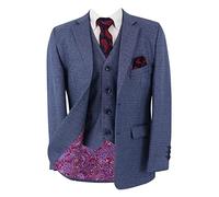 Boys Textured Tailored Fit Suit Wedding Prom Formal 3 Piece Mid Denim Blue Set Size 8 Years