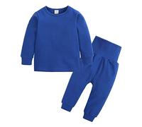 Boy's Thermal Underwear Set, Fleece Lined Kids Base Layer Long Sleeve Soft Top & Bottom Unisex Kids' Solid Long-Sleeve Top and Pants Bottom Set Soft and Comfortable Sweatshirt (Dark Blue, 5-6 Years)