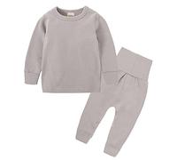 Boy's Thermal Underwear Set, Fleece Lined Kids Base Layer Long Sleeve Soft Top & Bottom Unisex Kids' Solid Long-Sleeve Top and Pants Bottom Set Soft and Comfortable Sweatshirt (Khaki, 2-3 Years)
