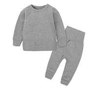 Boy's Thermal Underwear Set, Fleece Lined Kids Base Layer Long Sleeve Soft Top & Bottom Unisex Kids' Solid Long-Sleeve Top and Pants Bottom Set Soft and Comfortable Sweatshirt (Grey, 9-12 Months)