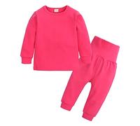 Boy's Thermal Underwear Set, Fleece Lined Kids Base Layer Long Sleeve Soft Top & Bottom Unisex Kids' Solid Long-Sleeve Top and Pants Bottom Set Soft and Comfortable Sweatshirt (Hot Pink, 1-2 Years)