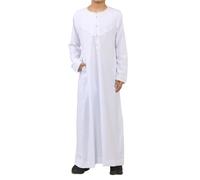 Boy's Thobe Emirati Omani Jubba Islamic Clothing Muslim Kaftan Eid Robe Arab Gold Embroidery - White 46