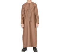 Boy's Thobe Emirati Omani Jubba Islamic Clothing Muslim Kaftan Eid Robe String Tassel - Bronze 36