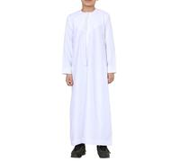 Boy's Thobe Emirati Omani Jubba Islamic Clothing Muslim Kaftan Eid Robe String Tassel - White 36