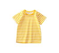 Boys Tops Striped Pattern Tshirts Round Neck Cotton Short Sleeve Contrast Trim T-Shirt Kids Loose Fit Comfy Tees Park Playtime Outing Wear Daily Relaxed Fashion 2-10 Years Yellow