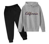 Boys Tracksuit Casual Outfit Clothing Sets Children 2Pcs Clothing Unisex Pullover Cotton Top and Trousers Basketball Outfits for Boys Hoodie Jogging Suits Comfy Loungewear Activewear Grey