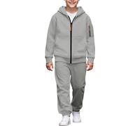 Boys Tracksuit Oversized Hoodies & Bottom Joggers, Kids 2 Pieces Zip Up Hooded Sweatshirts Comfy Thermal Joggings Active Pe School Preppy Clothes Gray 8 Years