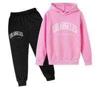 Boys Tracksuit Set Age 3-14 Years Los Angeles Winter Long Sleeve Hoodie Pullover Sweatshirt and Pants Clothing Sets Child Kids Teens 2 Piece Fall Casual Running Jogging (Pink-b, 11-12 Years)