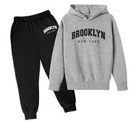 Boys Tracksuit Set Casual Sweatshirt Set for Boys and Girls Y2K Gym Activewear Girls Hoodie and Joggers Basketball Outfits for Kids Daily Casual Sporting Suits Everyday Dark Gray