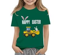Boys Tractor Happy Bunny Printed Easter Shirts Kids Funny Tshirts Short Sleeve Letter Pattern Toddler Cotton Crew Neck Tees Casual Sports Clothes (Green, 4-5 Years)