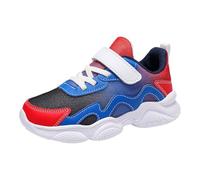 Boys Trainers Sports Shoes Flat Thick Bottom Lightweight Non Slip Lace Up Hook Loop Colour Block Mesh Upper for Outdoor Running