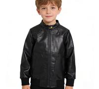 Boys Trendy Faux Leather Moto Jacket Stand Collar Biker Coat 3-12Y