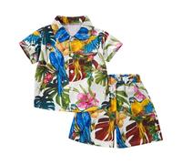 Boys Tropical Luau 3D Print Button Down Shirt, Short Sleeve, Hawaiian, 3-14 Years #D White