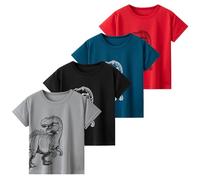 Boys Tshirt 4 Pack Dinosaur Print Tops Short Sleeve Summer T-Shirts Soft Breathable Cotton Casual Top Multipack Tees for Kids Outdoor Activities Home Daily Wear Black 5 Years