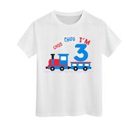 Boys Tshirt Name 3rd Birthday Boys Toddler Shirt - Custom Kids Name I'm Three Train - Turning 3 Years Old Third Natural Toddler Youth Graphic Tee White